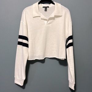 White/Black Stripe “Athlete” Cropped Long Sleeve Shirt